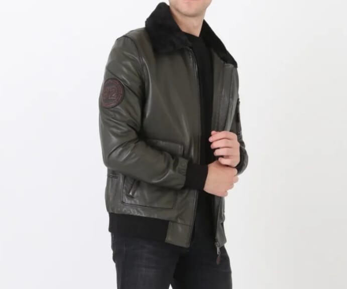 LION027 G-1 AVIATOR A-2 BOMBER GREEN US NAVY FLIGHT REAL LEATHER JACKET FOR MENS