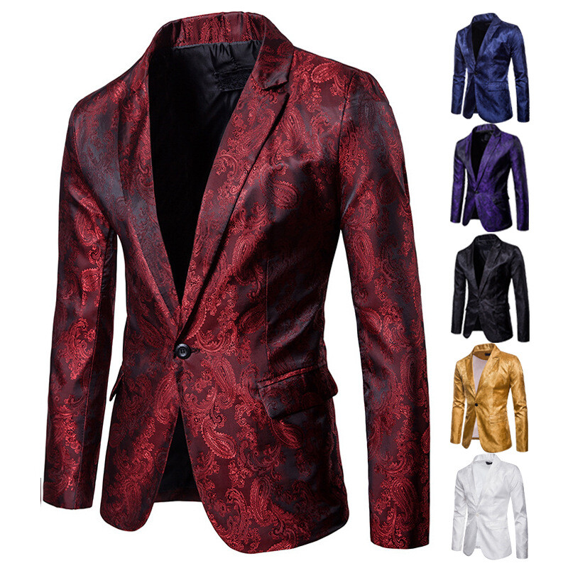 Men's Slim Formal Suit Button Party Floral Business Blazer Coat Jacket Tops Chic