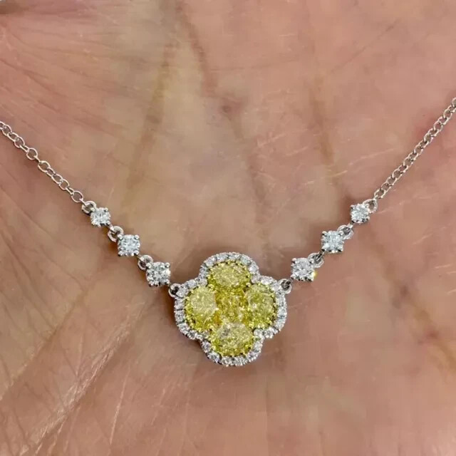 2Ct Oval Cut Lab Created Citrine Flower Pendant 14K White Gold Plated Silver