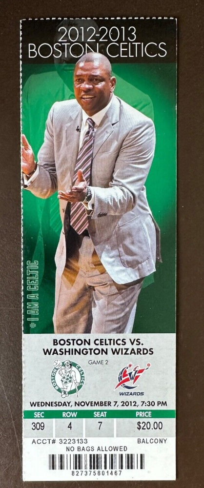 Boston Celtics 11/7/2012 NBA ticket stub vs Washington Wizards