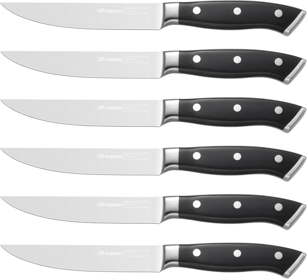 6-Piece Steak Knives Set with 5-Inch Non-Serrated High Carbon Blades