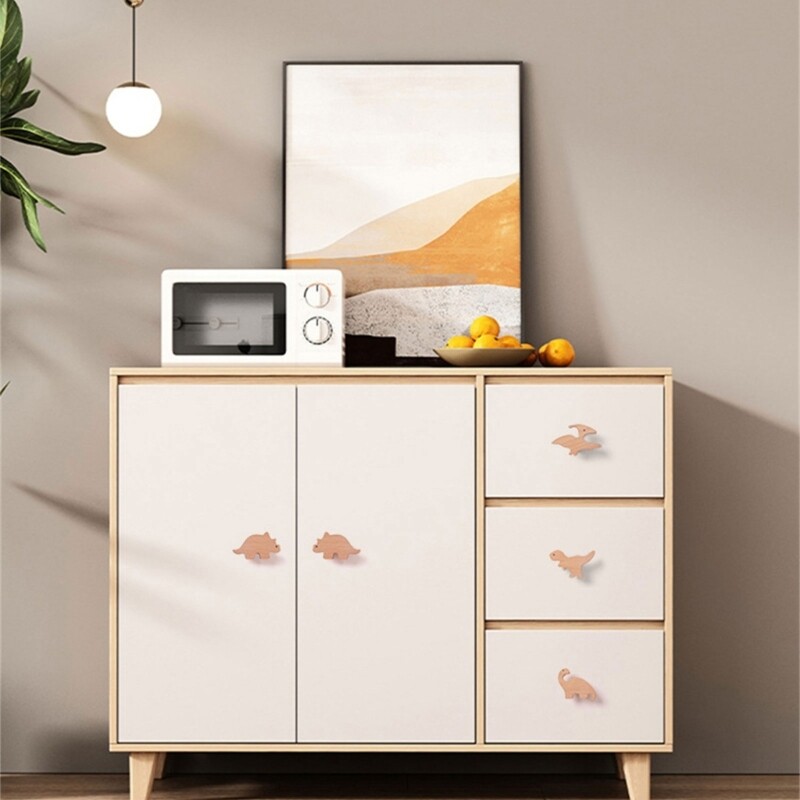 Natural Wooden Dinosaur Cabinet Knobs Drawer Pulls Furniture Handles for Kids