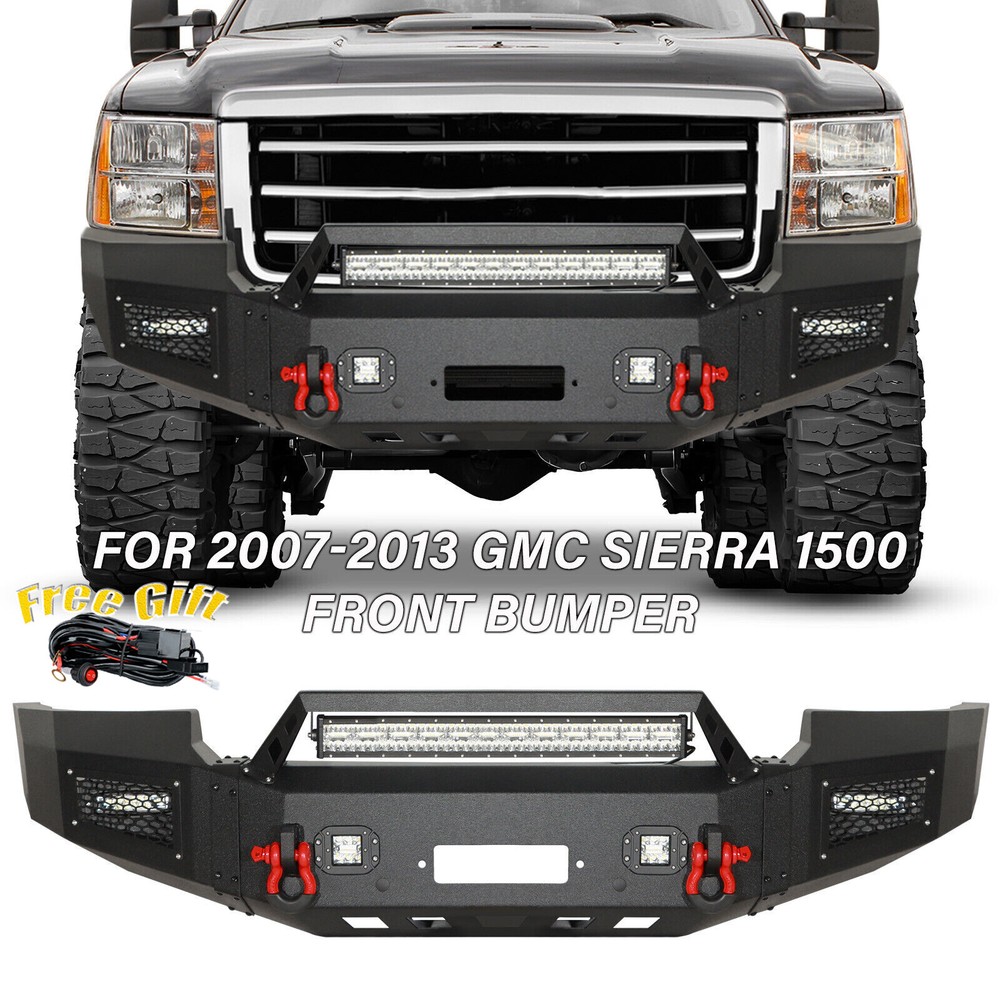 New Steel Front Bumper With D-ring & LED Lights For 2007-2013 GMC Sierra 1500