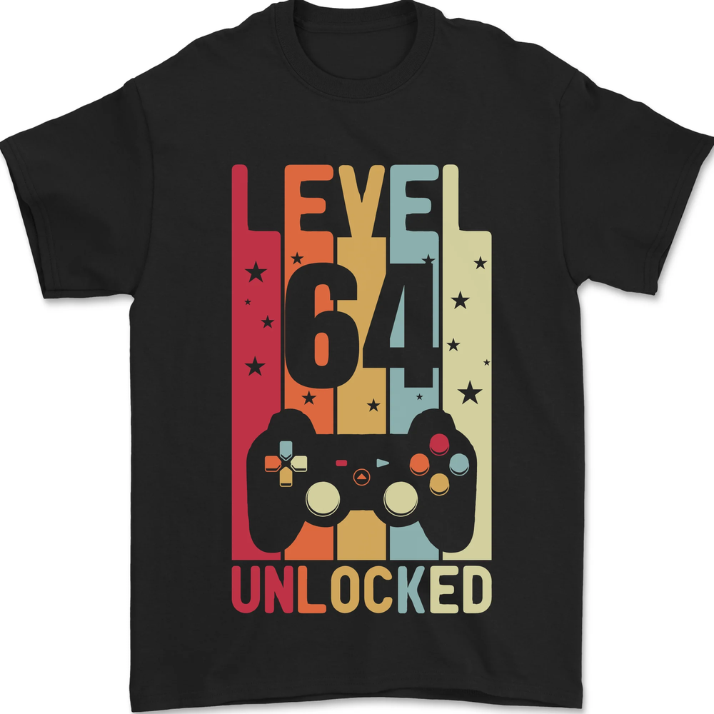 64th Birthday 64 Year Old Level Up Gaming Mens T-Shirt 100% Cotton