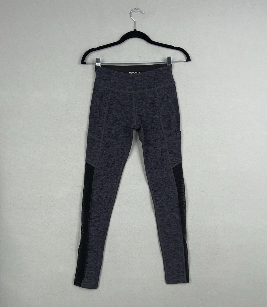 Beyond Yoga Leggings Womens Small Black Steel Spacedye Pocket Mesh Athleisure