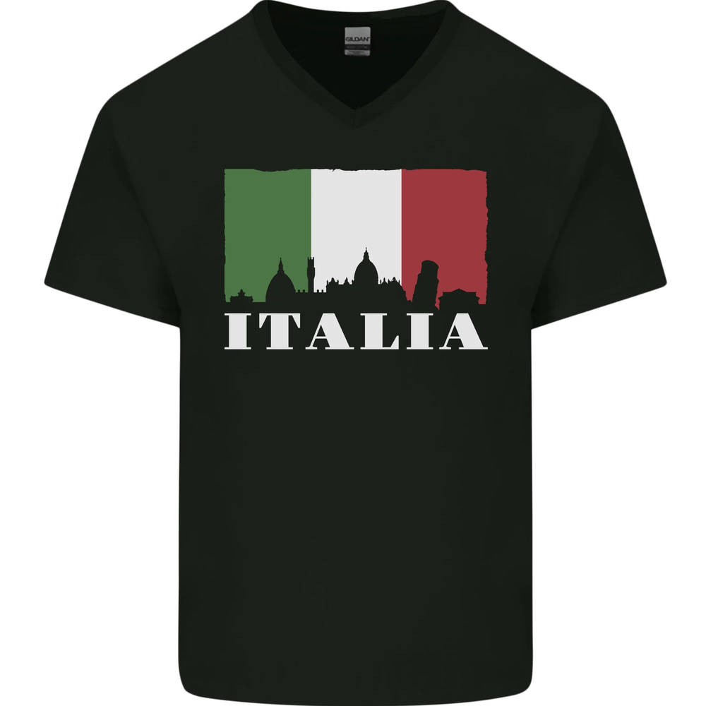 Italy Skyline Italian Flag Mens V-Neck Cotton T-Shirt