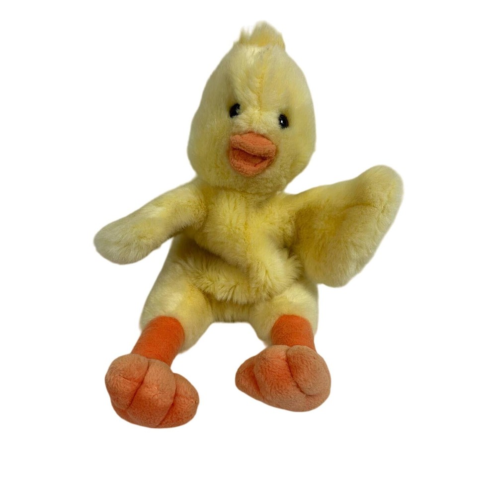 Vintage Russ Yellow Chick Duck Plush Hand Puppet Baby Rattle  Toy Stuffed Animal