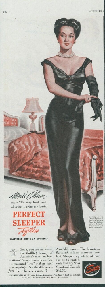 1945 Serta Perfect Sleeper Merle Oberon Song To Remember Actress Ad LHJ6