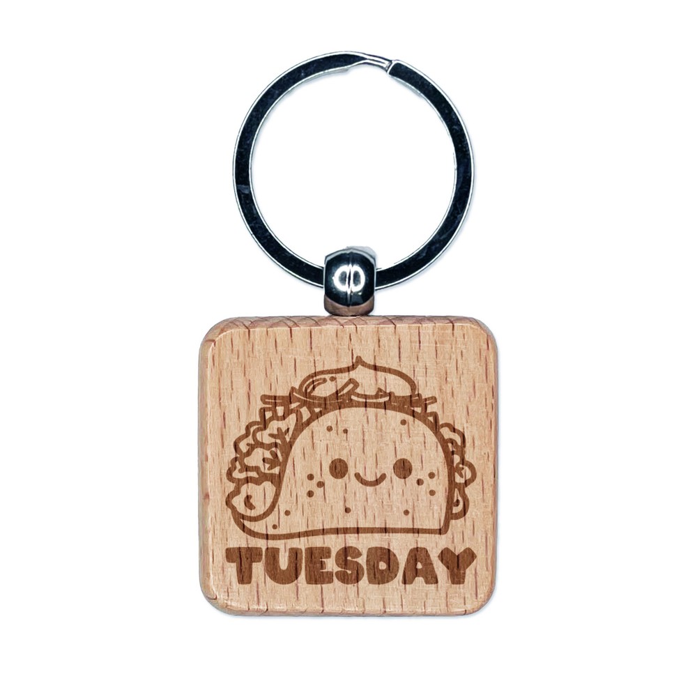 Happy Taco Tuesday Engraved Wooden Keychain Charm Gift