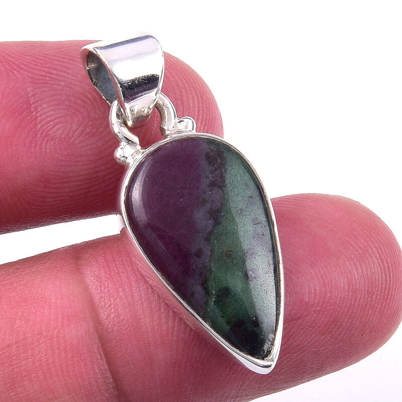 Ruby In Zoisite Handmade Lab-Created 925 Sterling Silver Gift Pendant 1.25