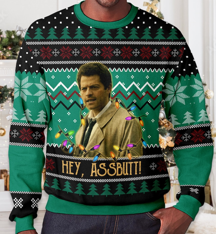 Unisex Vintage Christmas Ugly Sweater with TV Movie Quotes for Adults