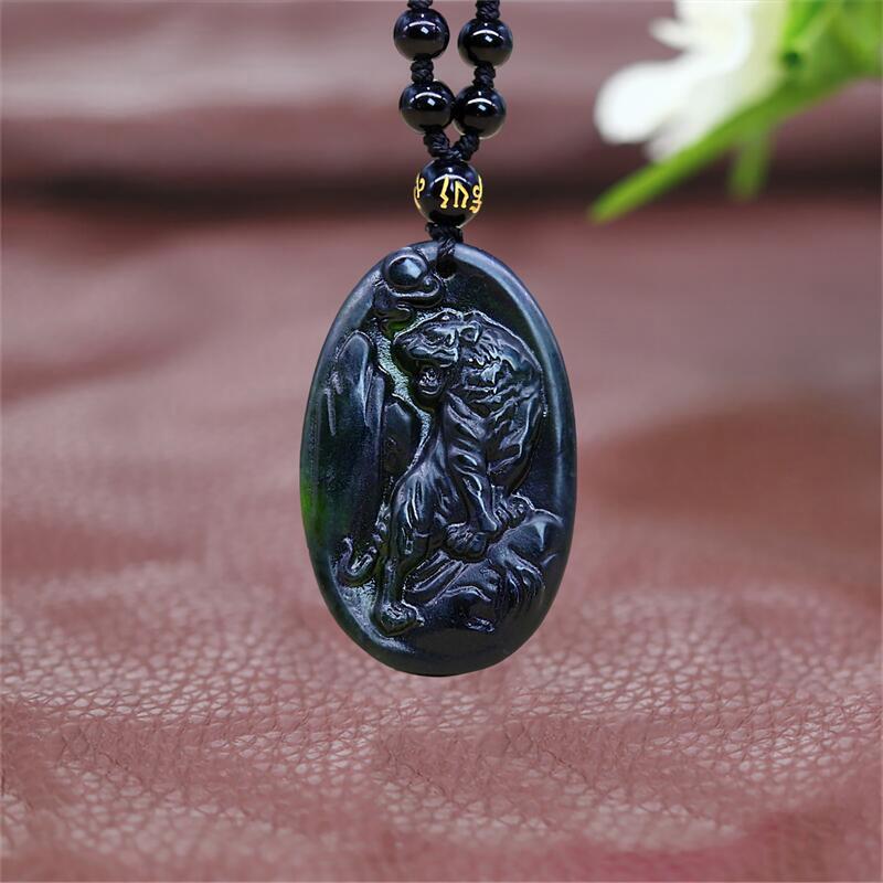 Black Jade Tiger Pendant Jewelry Luxury Man Natural Chinese Necklace Amulet Men