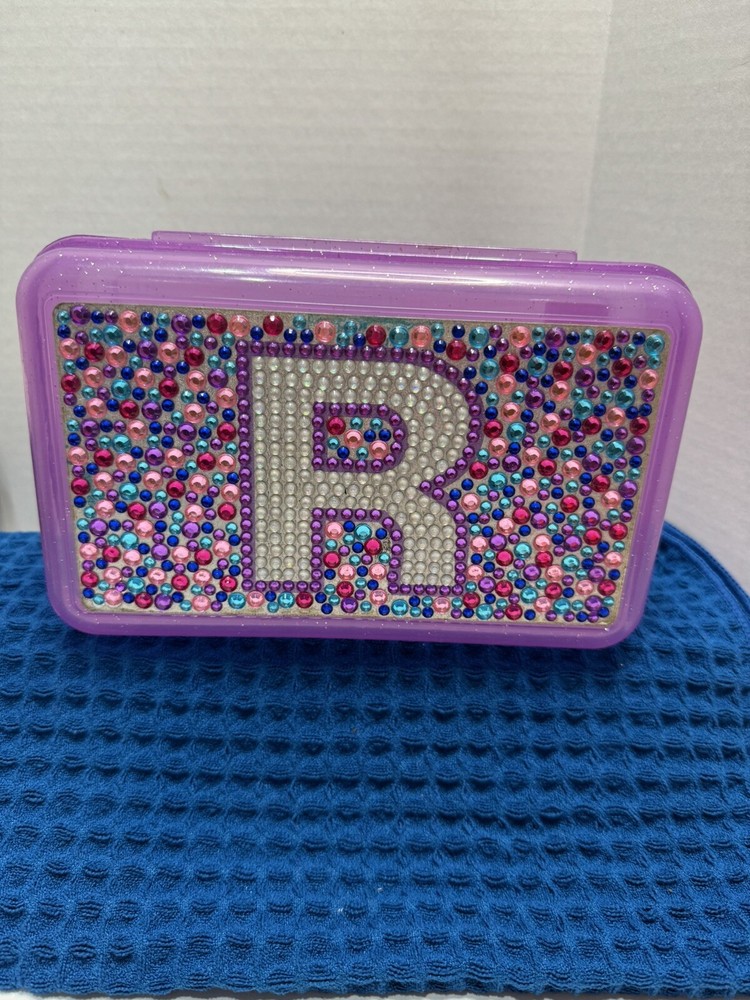 Rhinestone BLING Makeup Pencil Storage Case “R”