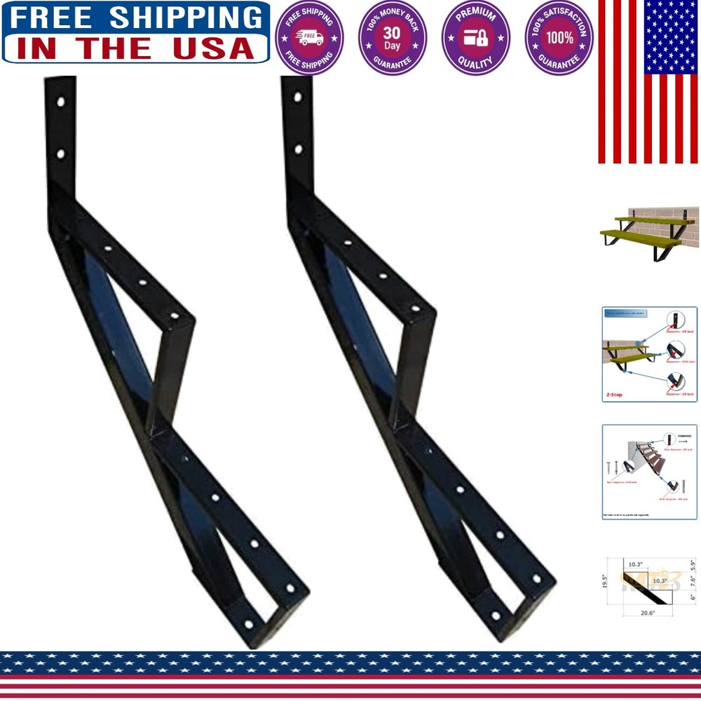 Heavy-Duty Black Steel Stair Riser with Wooden Treads - 2 Step Solution