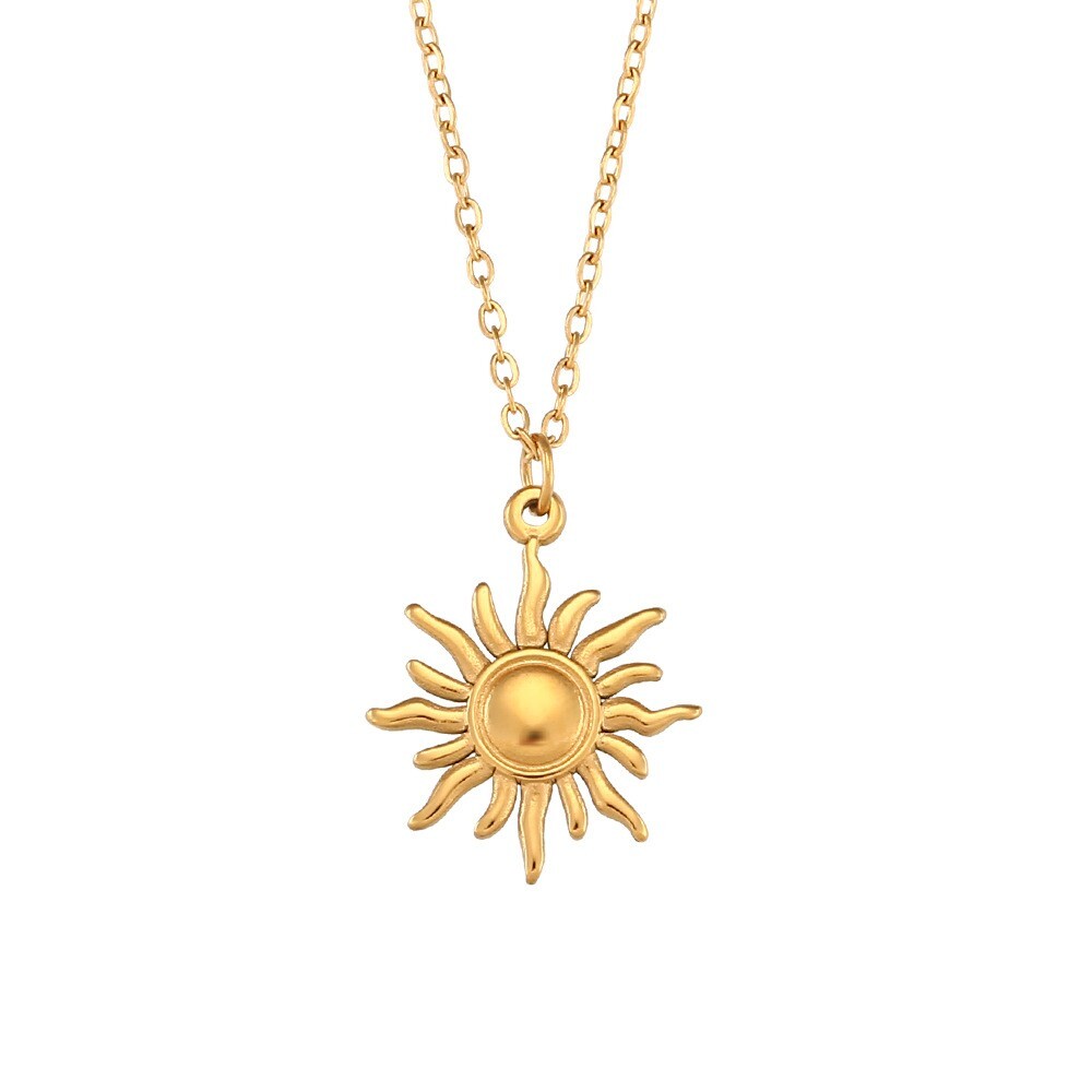 14K Gold Plated Sunburst Pendant Necklace for Women - Gift PE44