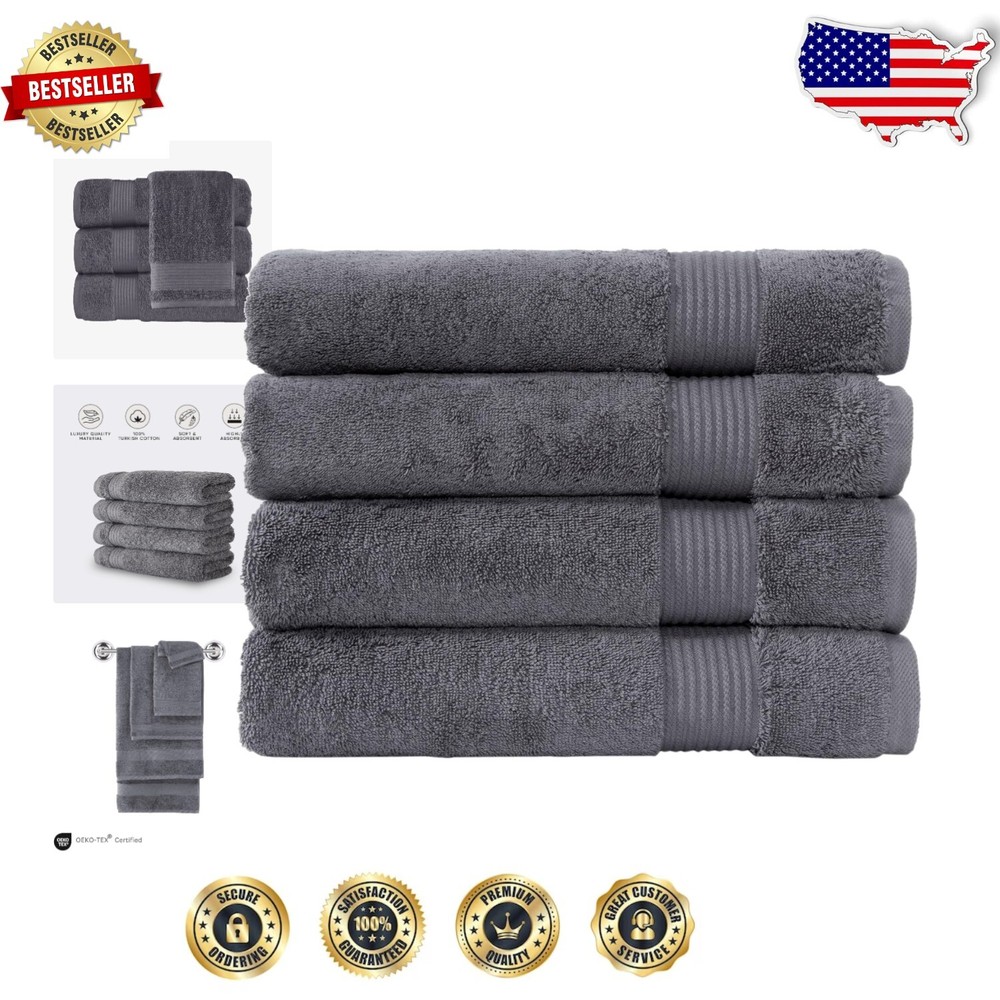 Premium 4-Piece Turkish Cotton Bath Towel Set - Soft & Highly Absorbent