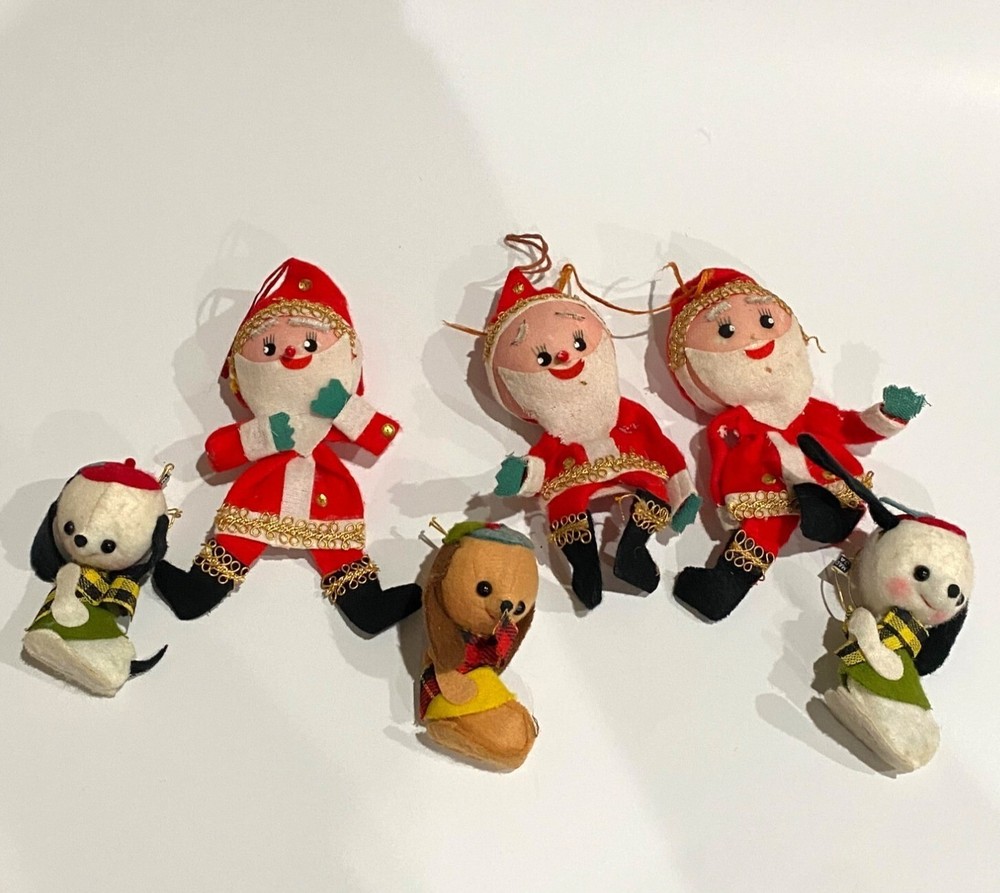 Vintage felt ornaments Santa Clause puppy dog made in Japan
