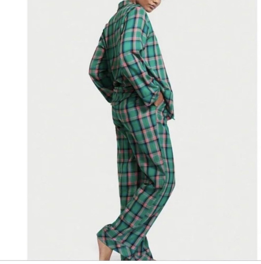 Victoria’s Secret NWT Flannel Pajama Set XXL Regular Green Plaid Christmas