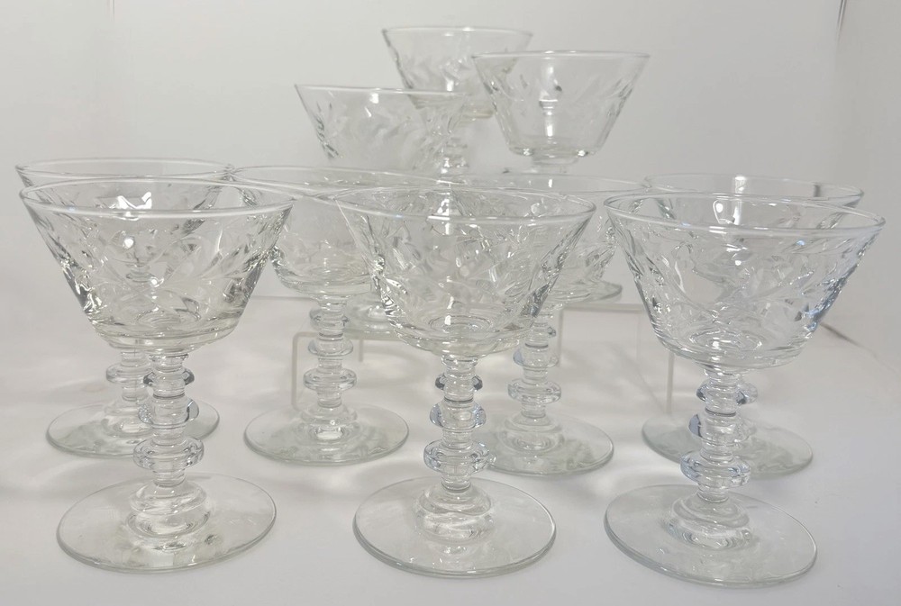 Vintage Rock Sharpe Etched Leaf Champagne Coupes – Set of 10