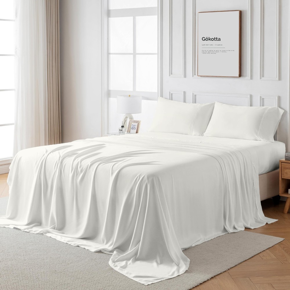 4-Piece King Size Bamboo Rayon Sheets Set with 18-24