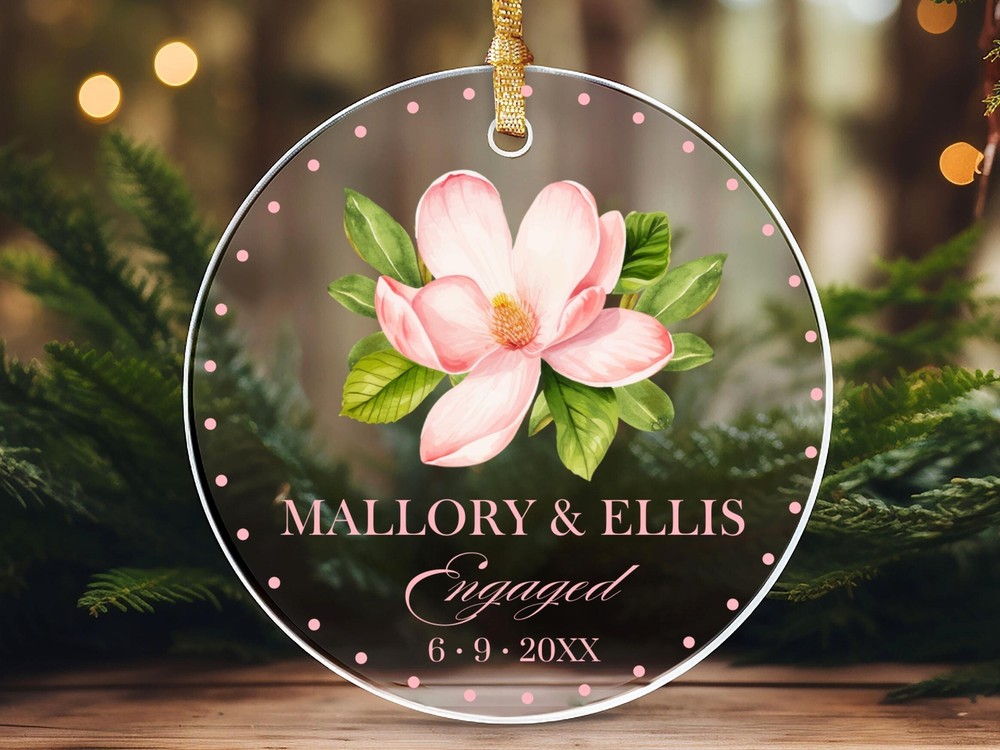 Preppy Pink Magnolia Acrylic Ornament