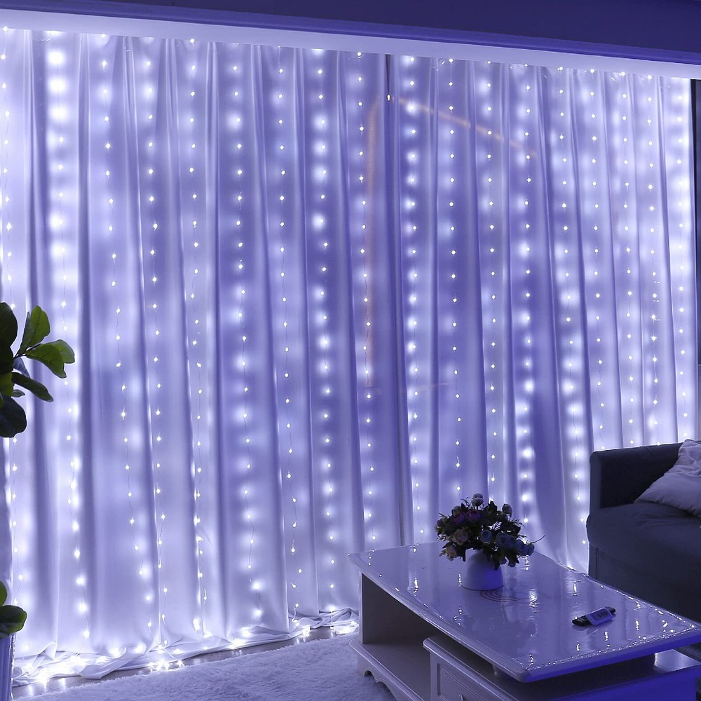 300LED White Fairy Curtain Lights for Bedroom, 3mx3m 8 Modes USB Plug in Wind...