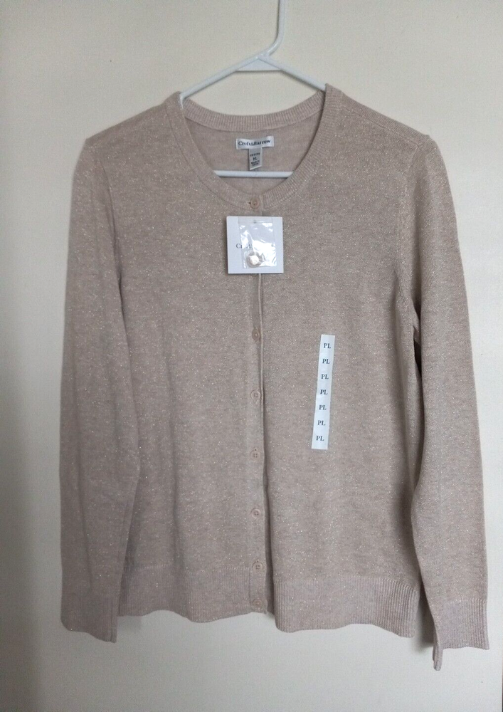 Croft Barrow Womens Beige Gold Button Front Cardigan Sweater Size PL Brand New  