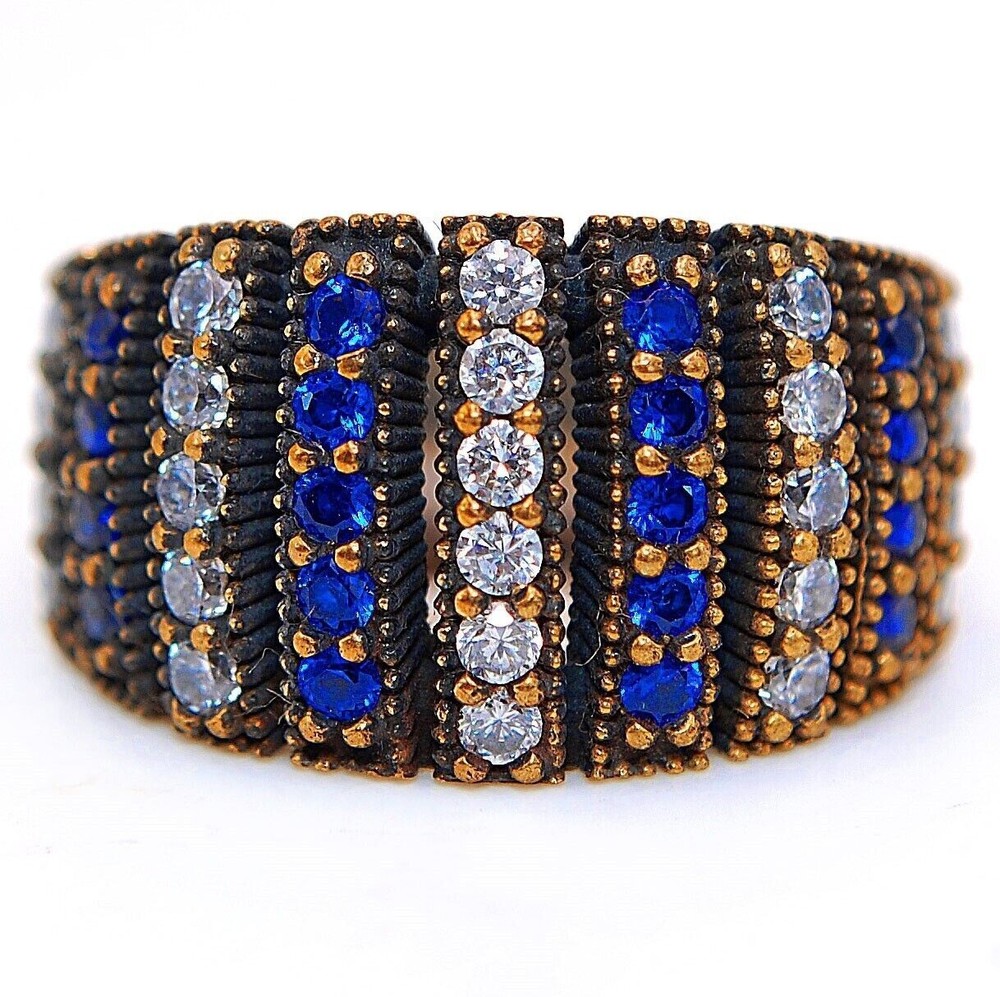925 Silver Ottoman Style 2CT Blue Sapphire Ring Size 7.5