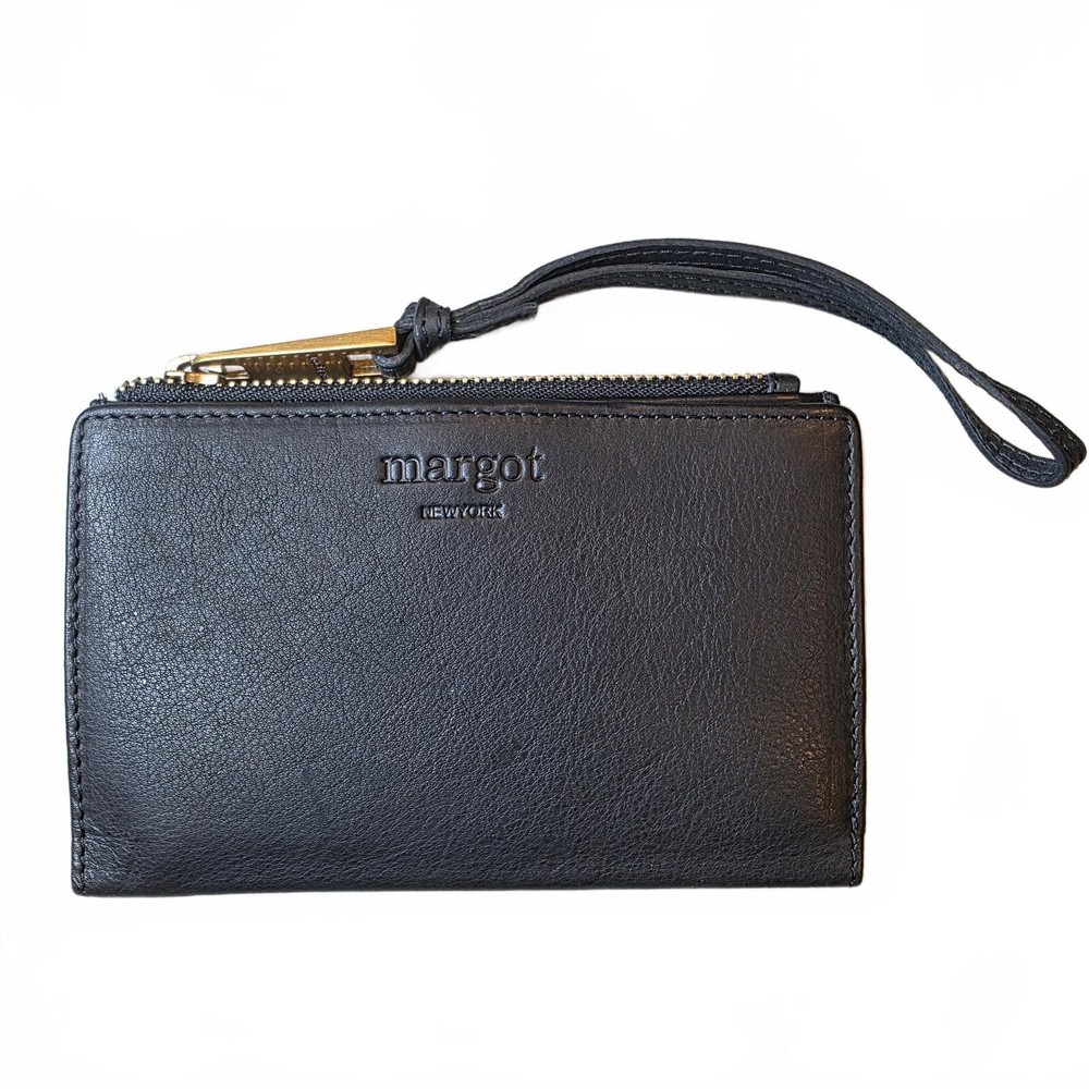 Margot New York Tori Bifold Wallet in Black Leather Wristlet
