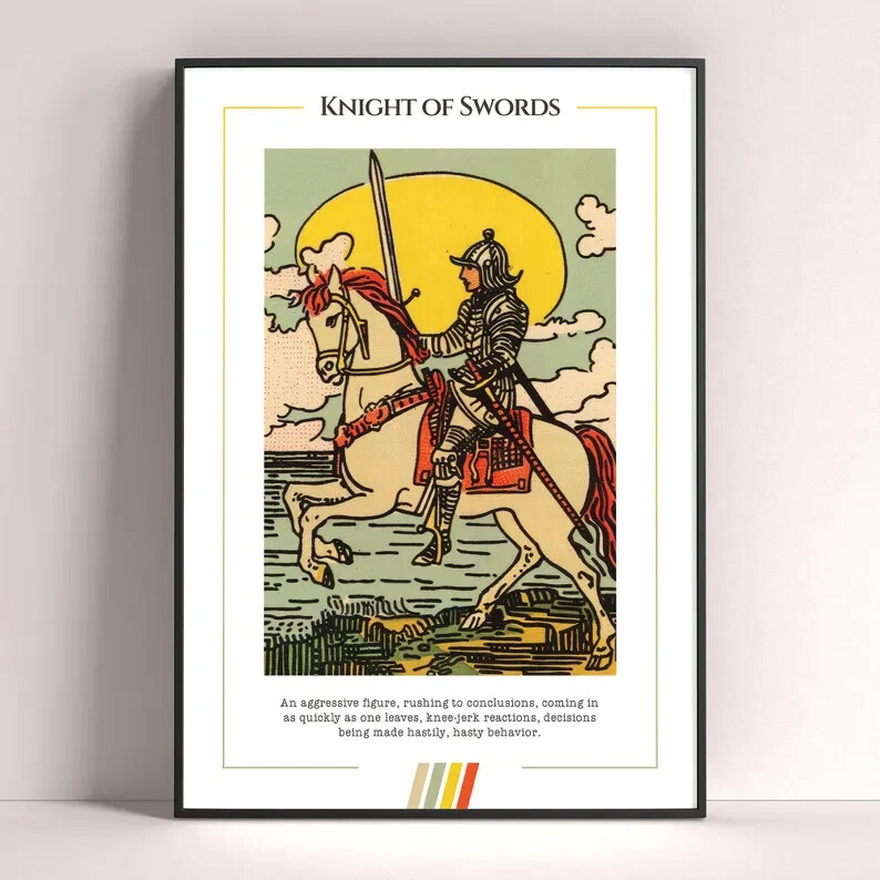 Knight of Swords Tarot Card Poster, Tarot Art Print, Tarot Card Printable Poster