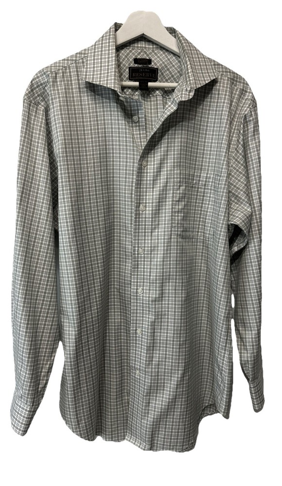 Jos A Bank Reserve Button Front Check Shirt Wrinkle Resistant Size 16.5/34