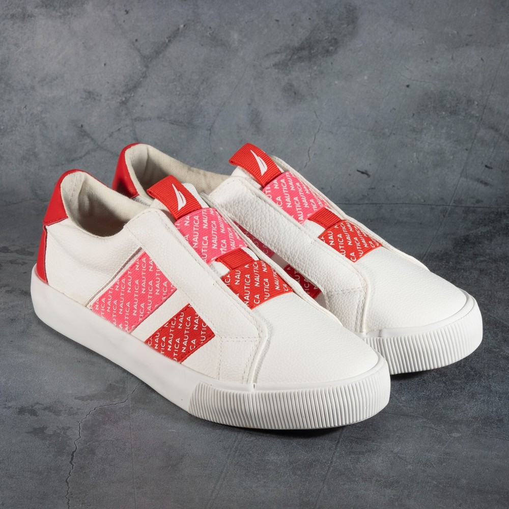 Nautica Women Marita Slip On Fashion Sneakers Color White/Red/Pink Sise 6