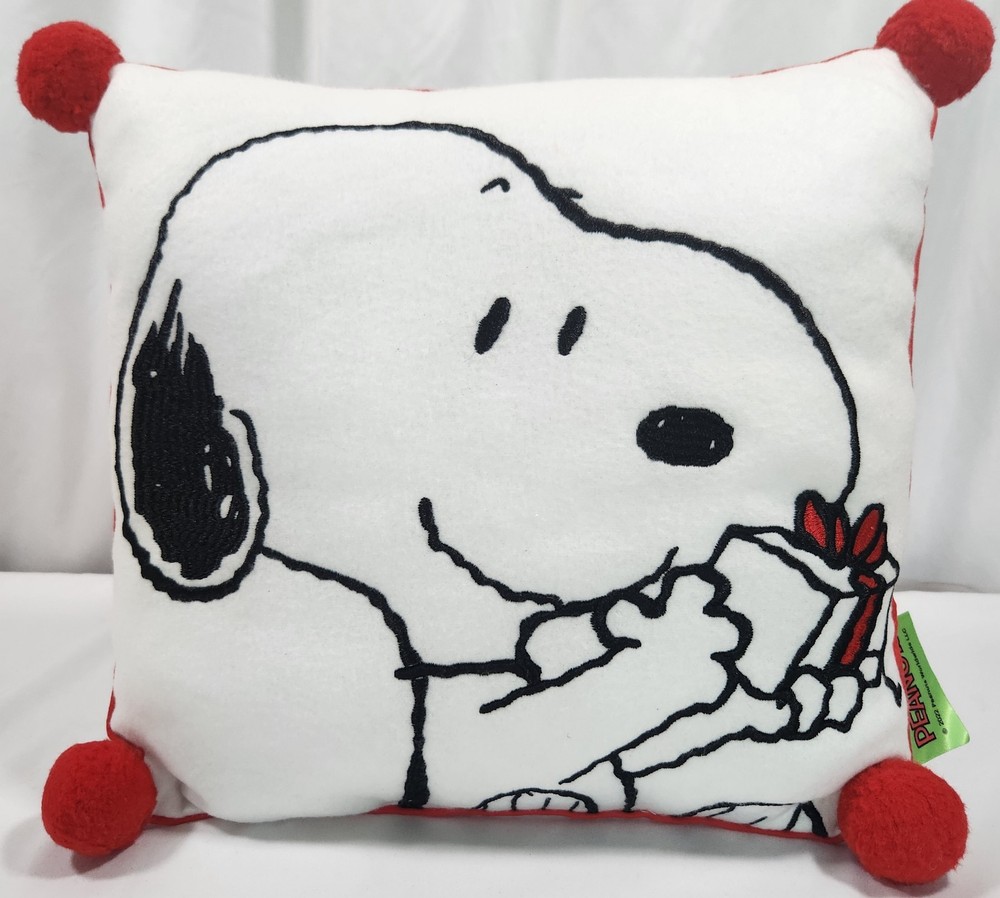 Snoopy Embroidered Throw Pillow with Present 14x14 Peanuts Design