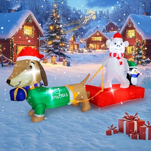 8FT Christmas Inflatable Outdoor Lighted Polar Bear & 8FT Gift Dog Sleigh