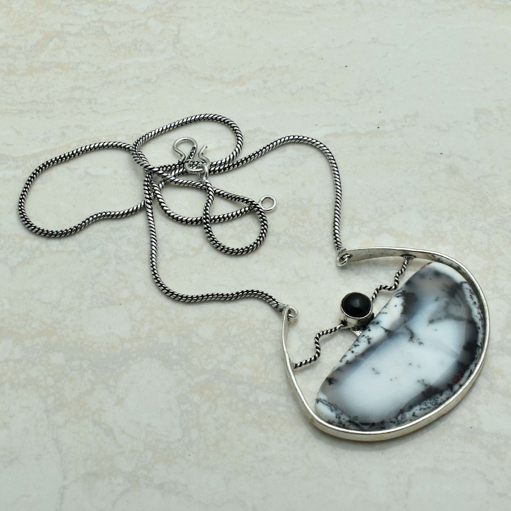 Dendrite Opal Black Onyx Gemstone Handmade Necklace Jewelry 25 Gms AN 52152