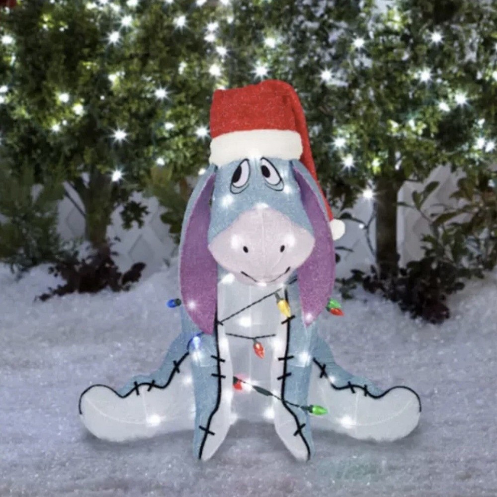 Disney 2.5ft LED Tinsel Eeyore with Santa Hat Christmas Lights Yard Decoration