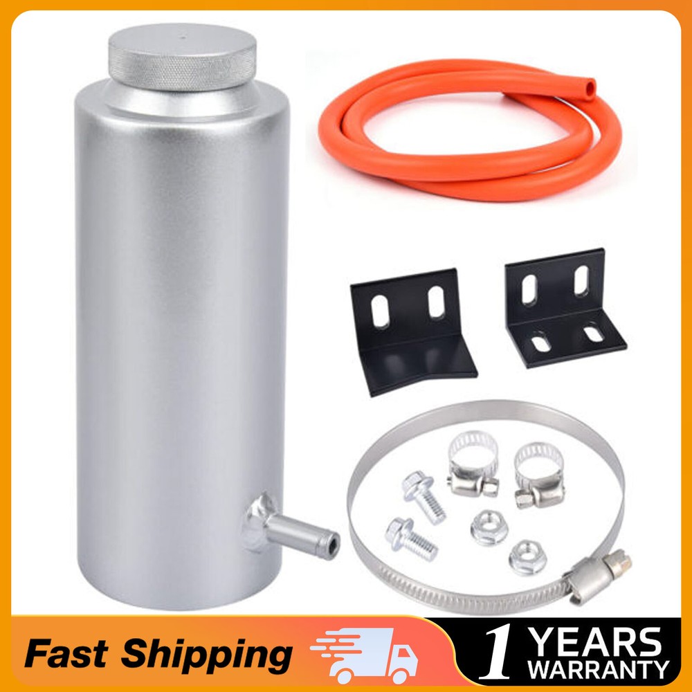 Universal Radiator Coolant Catch Tank Overflow Reservoir Silver Aluminum Silver