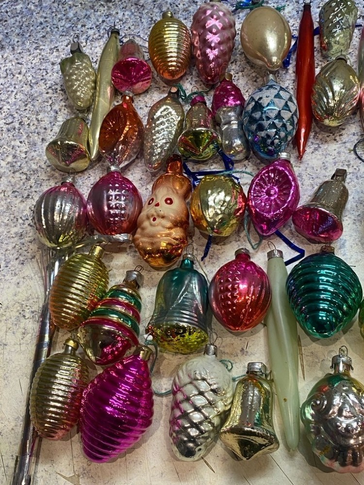 Vintage Soviet Christmas Ornaments Huge Lot 40+ USSR Glass Mercury Animal Bell