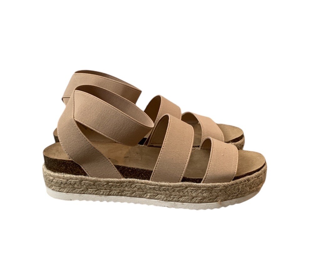 Cushionaire Mandy Elastic Beige Tan Nude Flatforms Espadrilles Size 9 Strappy