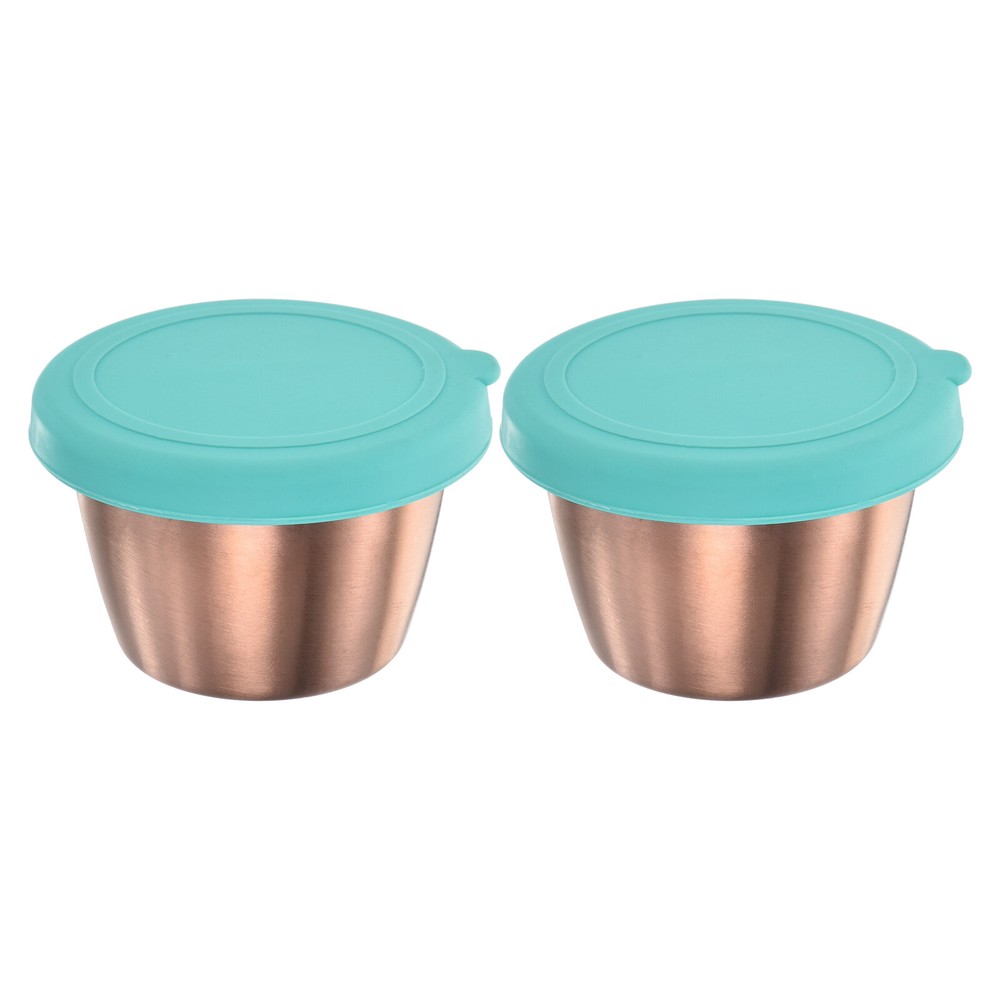 2pcs Salad Dressing Container, 2.4oz Stainless Steel Condiment Cup, Sky Blue