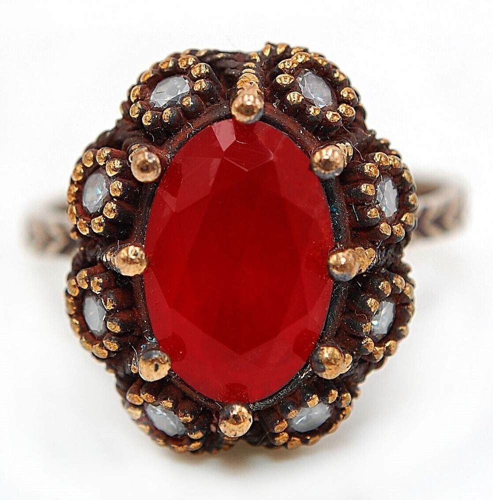 Vintage Ottoman Empire Inspired 4CT Treated Ruby Sterling Silver Ring Size 8