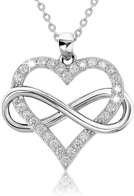 Infinity Heart CZ Pendant Necklace in 925 Sterling Silver for Women