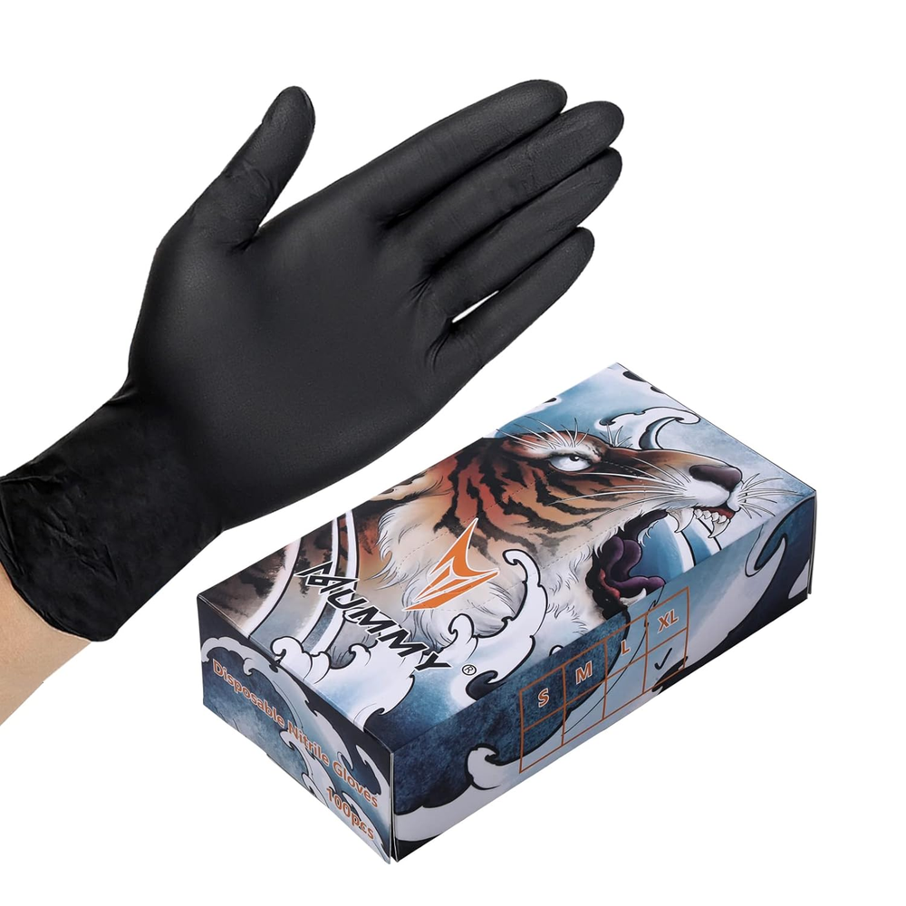 Black Textured Nitrile Gloves 4 Mil Latex-Free Disposable Powder-Free Work Gloves