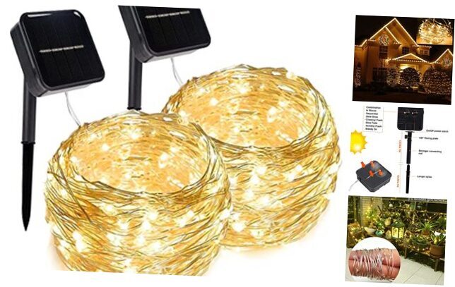 2 Pack Outdoor Solar String Lights, Christmas Lights 39.4 FT 120 Warm White