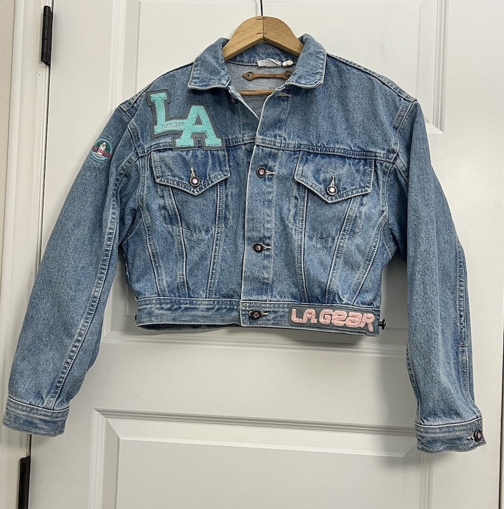 Vintage LA GEAR 80’s Cropped Jean Jacket Womens Size S Blue Denim Button Up