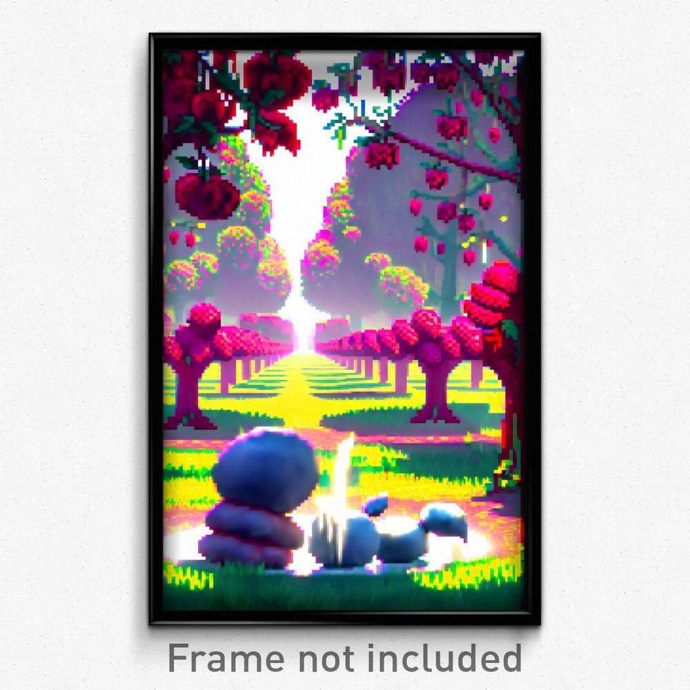 Pixel Art Poster - Fluid Orchard (8 Bit Psychedelic Trippy Video Game Print)