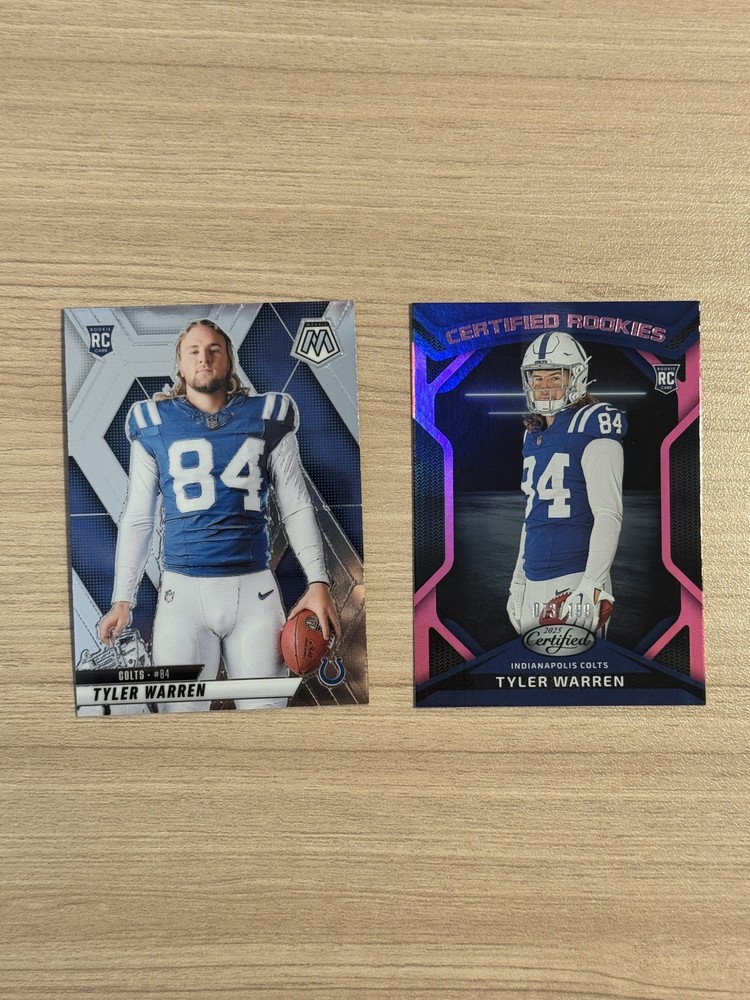 Tyler Warren (2) Card Lot Panini Certified Rookies Serial #73/199 Mosaic Colts