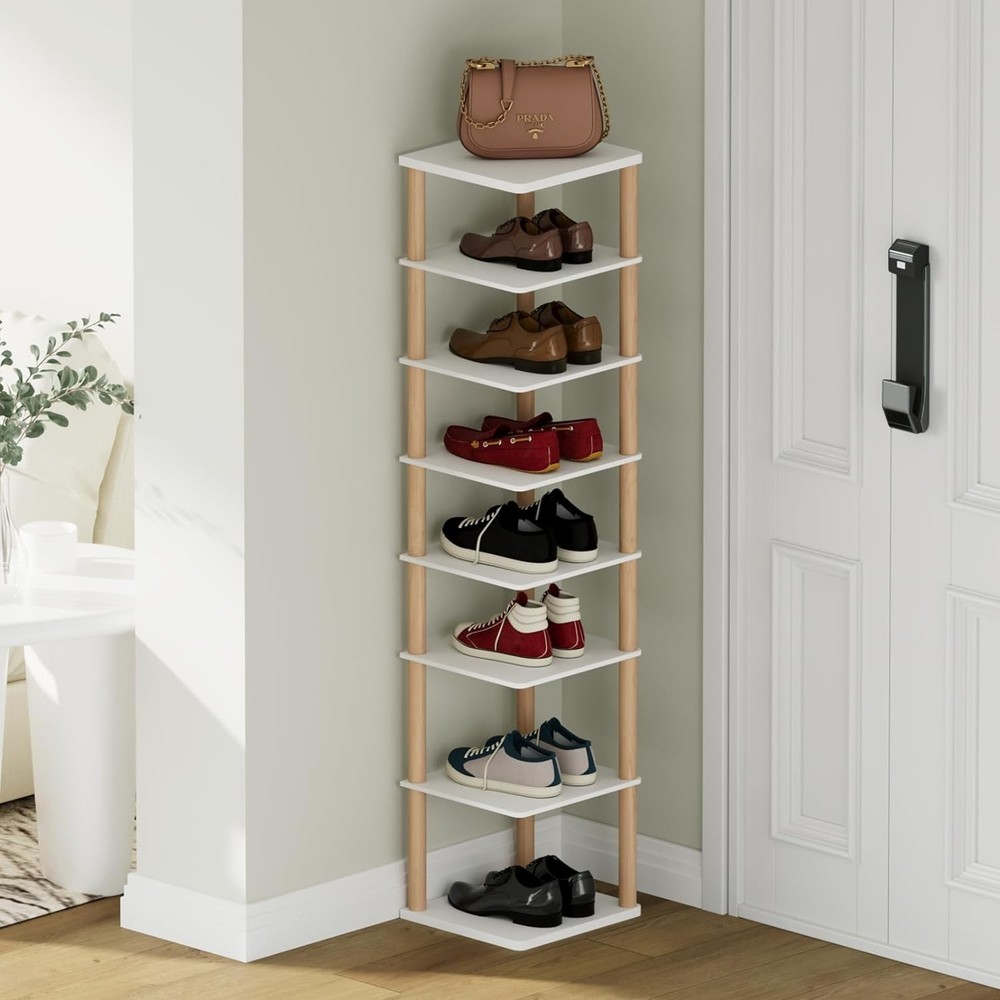 8-Tier Tall Shoe Rack Narrow Wooden Shoe Organizer For Entryway Closet Dorm Smal
