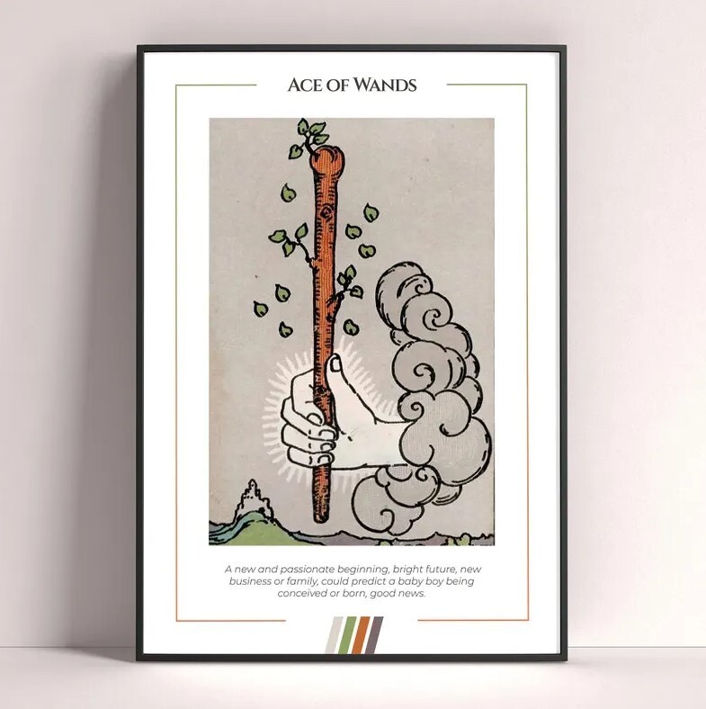 Ace of Wands Tarot Card Art Print Poster Digital Download