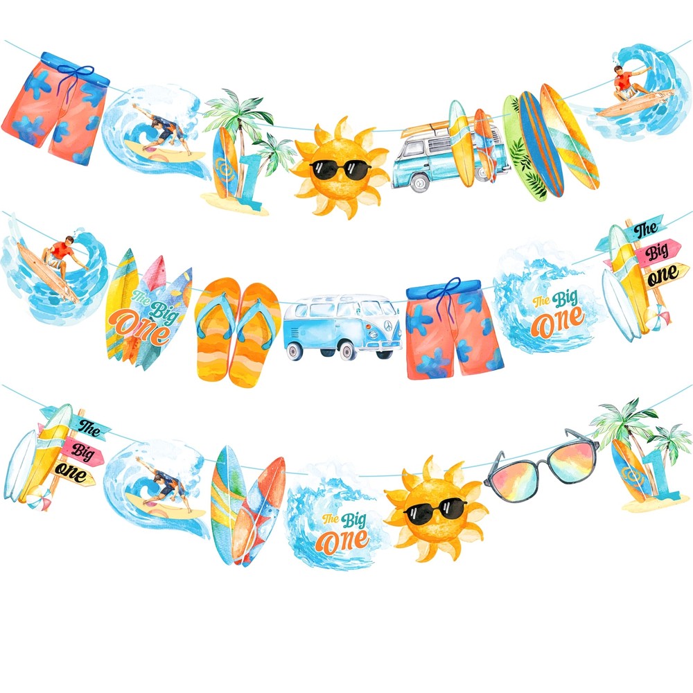 Summer Surfing Party Banner Surfboard Themed Party Decorations Vintage Surfin...